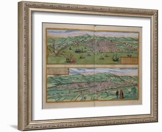 Map of Genoa and Florence, from Civitates Orbis Terrarum by Georg Braun-Joris Hoefnagel-Framed Giclee Print