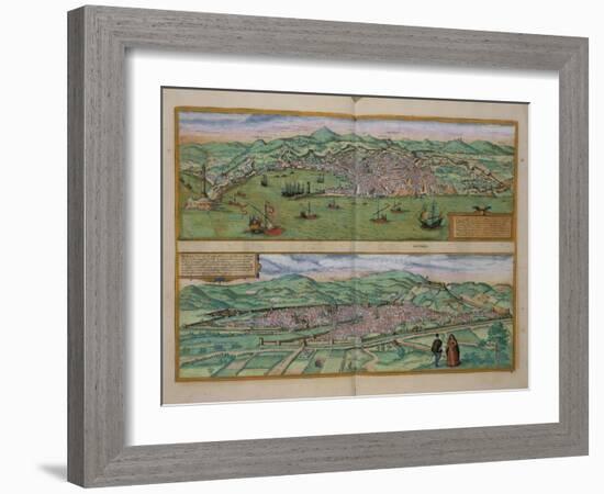 Map of Genoa and Florence, from Civitates Orbis Terrarum by Georg Braun-Joris Hoefnagel-Framed Giclee Print