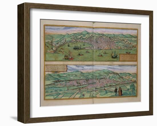 Map of Genoa and Florence, from Civitates Orbis Terrarum by Georg Braun-Joris Hoefnagel-Framed Giclee Print