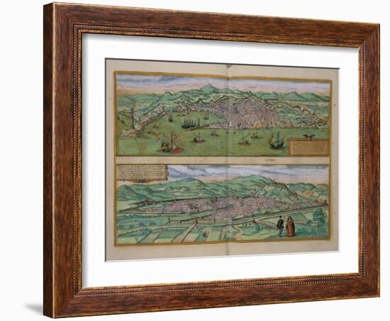 Map of Genoa and Florence, from Civitates Orbis Terrarum by Georg Braun-Joris Hoefnagel-Framed Giclee Print