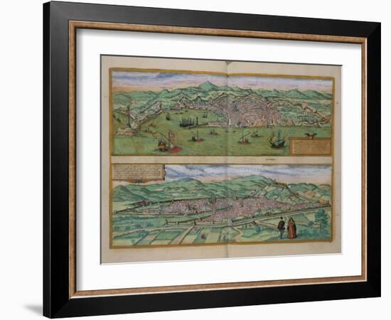 Map of Genoa and Florence, from Civitates Orbis Terrarum by Georg Braun-Joris Hoefnagel-Framed Giclee Print