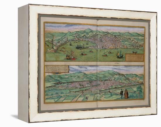 Map of Genoa and Florence, from Civitates Orbis Terrarum by Georg Braun-Joris Hoefnagel-Framed Premier Image Canvas