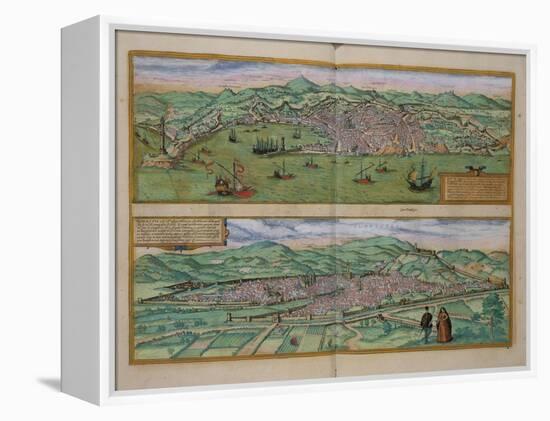 Map of Genoa and Florence, from Civitates Orbis Terrarum by Georg Braun-Joris Hoefnagel-Framed Premier Image Canvas