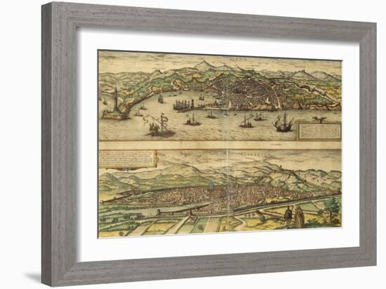 Map of Genoa and Florence from Civitates Orbis Terrarum-null-Framed Giclee Print