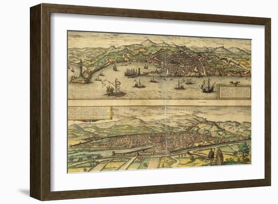 Map of Genoa and Florence from Civitates Orbis Terrarum-null-Framed Giclee Print