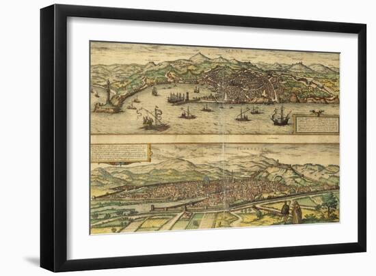 Map of Genoa and Florence from Civitates Orbis Terrarum-null-Framed Giclee Print