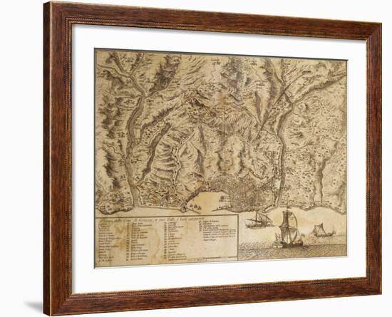 Map of Genoa with Encampments Erected During 1747 Siege and Surrounding Lands and Valleys-null-Framed Giclee Print