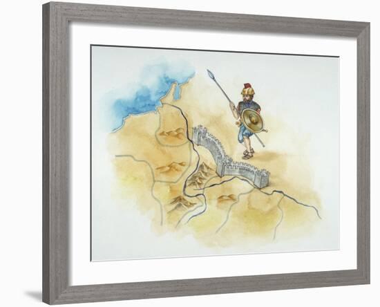 Map of German Tribe Crossing the Rhine River-null-Framed Giclee Print