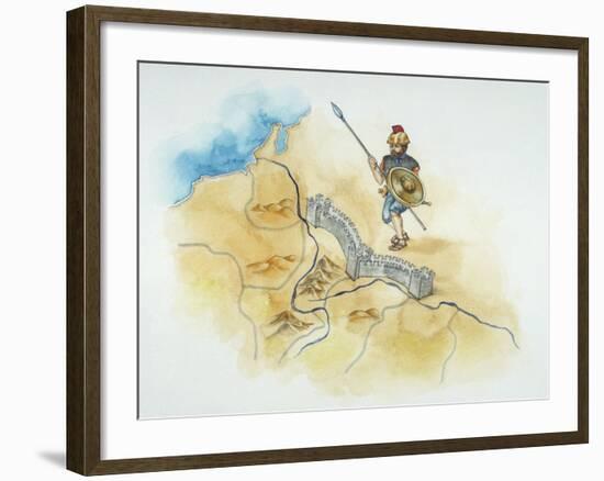 Map of German Tribe Crossing the Rhine River-null-Framed Giclee Print