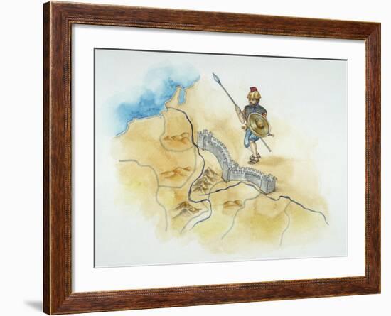 Map of German Tribe Crossing the Rhine River-null-Framed Giclee Print