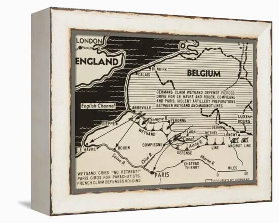 Map of German World War 2 Invasion and Allied Resistance in Early June 1940-null-Framed Stretched Canvas