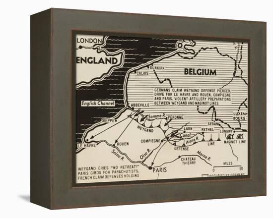 Map of German World War 2 Invasion and Allied Resistance in Early June 1940-null-Framed Stretched Canvas