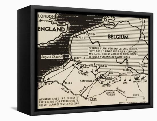 Map of German World War 2 Invasion and Allied Resistance in Early June 1940-null-Framed Stretched Canvas