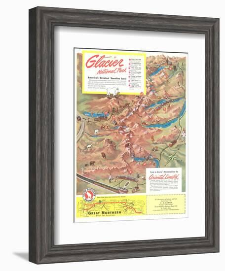 Map of Glacier National Park, Montana-null-Framed Art Print