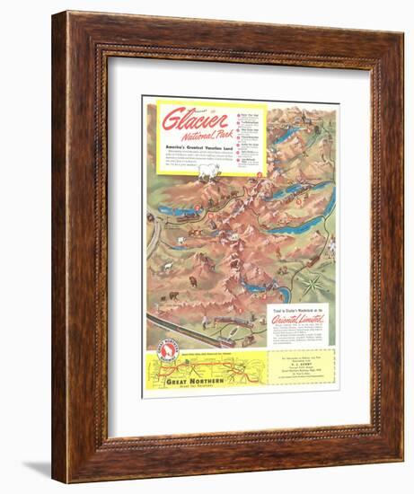 Map of Glacier National Park, Montana-null-Framed Art Print