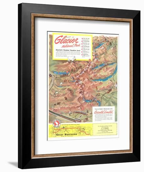 Map of Glacier National Park, Montana-null-Framed Art Print