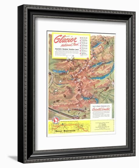 Map of Glacier National Park, Montana-null-Framed Art Print