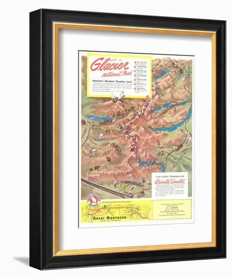 Map of Glacier National Park, Montana-null-Framed Art Print