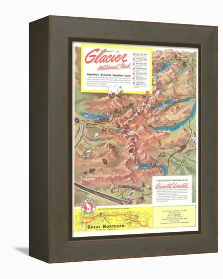 Map of Glacier National Park, Montana-null-Framed Stretched Canvas