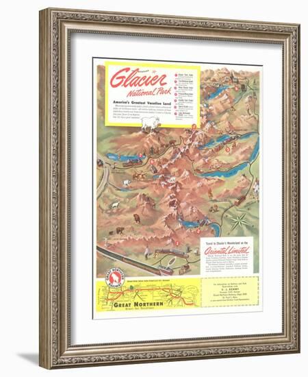 Map of Glacier National Park, Montana-null-Framed Art Print