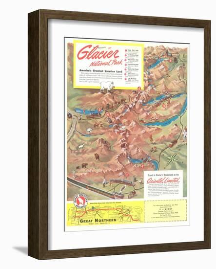 Map of Glacier National Park, Montana-null-Framed Art Print