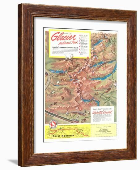 Map of Glacier National Park, Montana-null-Framed Art Print