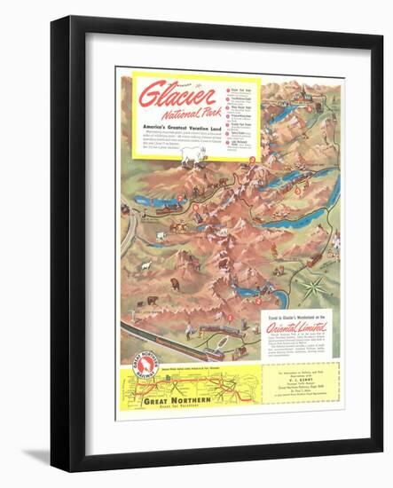 Map of Glacier National Park, Montana-null-Framed Art Print