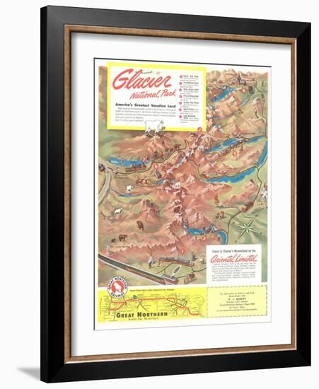 Map of Glacier National Park, Montana-null-Framed Art Print