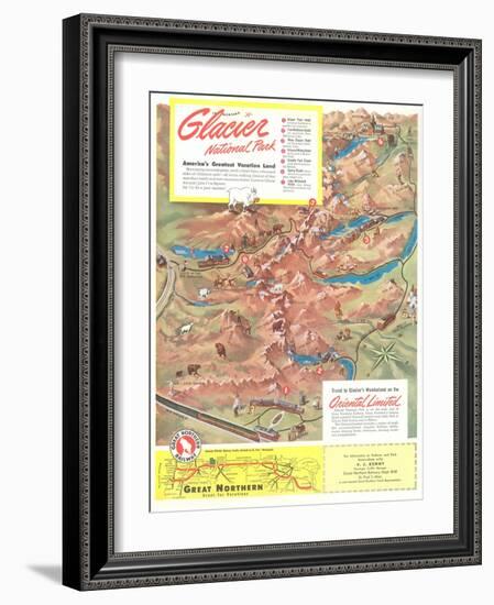 Map of Glacier National Park, Montana-null-Framed Art Print