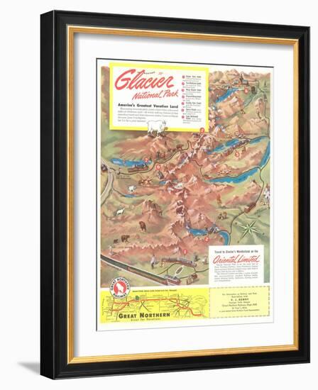 Map of Glacier National Park, Montana-null-Framed Art Print