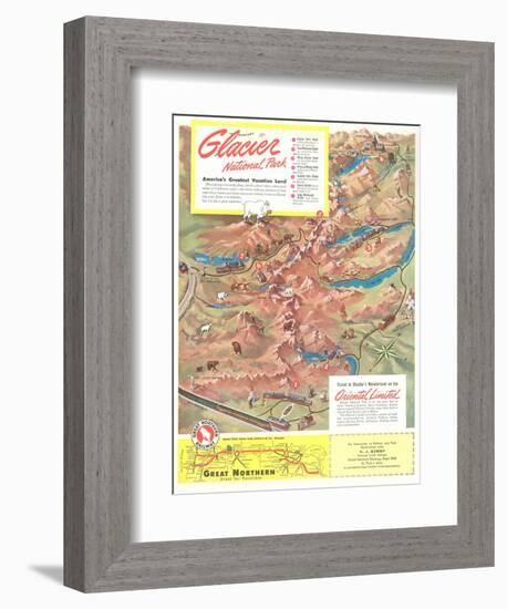 Map of Glacier National Park, Montana-null-Framed Premium Giclee Print