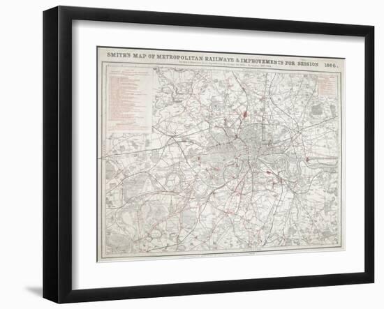 Map of Greater London showing the Metropolitan Railways and improvements in 1866-Anon-Framed Giclee Print