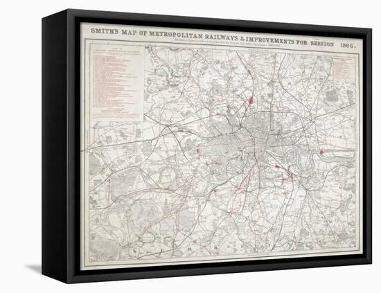 Map of Greater London showing the Metropolitan Railways and improvements in 1866-Anon-Framed Premier Image Canvas