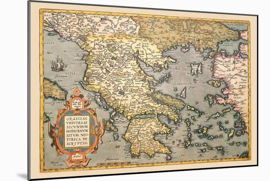 Map of Greece-Abraham Ortelius-Mounted Art Print