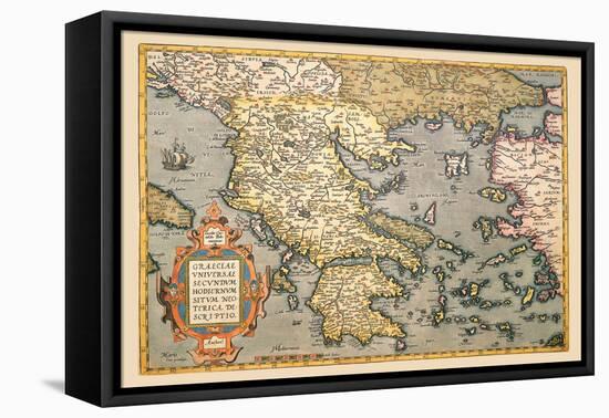 Map of Greece-Abraham Ortelius-Framed Stretched Canvas