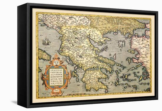 Map of Greece-Abraham Ortelius-Framed Stretched Canvas