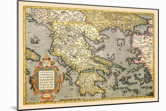 Map of Greece-Abraham Ortelius-Mounted Art Print