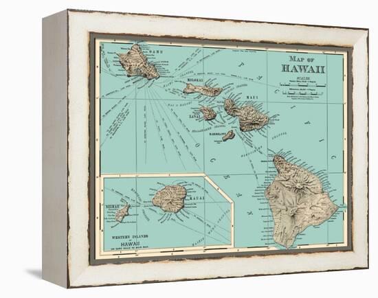 Map of Hawaii - from Rand McNally Atlas, Vintage Colored Cartographic Map, 1898-Pacifica Island Art-Framed Stretched Canvas