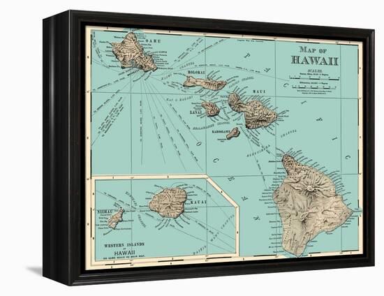 Map of Hawaii - from Rand McNally Atlas, Vintage Colored Cartographic Map, 1898-Pacifica Island Art-Framed Stretched Canvas