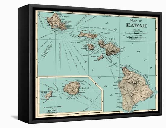 Map of Hawaii - from Rand McNally Atlas, Vintage Colored Cartographic Map, 1898-Pacifica Island Art-Framed Stretched Canvas