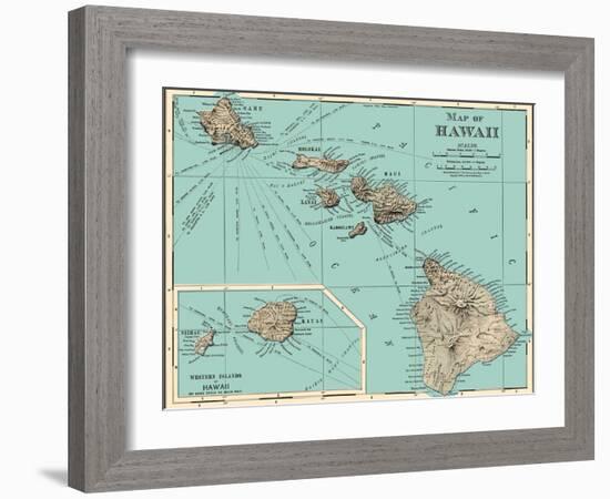 Map of Hawaii - from Rand McNally Atlas, Vintage Colored Cartographic Map, 1898-Pacifica Island Art-Framed Art Print