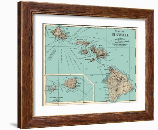 Map of Hawaii - from Rand McNally Atlas, Vintage Colored Cartographic Map, 1898-Pacifica Island Art-Framed Art Print