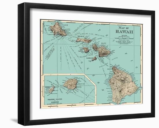 Map of Hawaii - from Rand McNally Atlas, Vintage Colored Cartographic Map, 1898-Pacifica Island Art-Framed Art Print