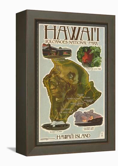 Map of Hawaii - Hawaii Volcanoes National Park-Lantern Press-Framed Stretched Canvas