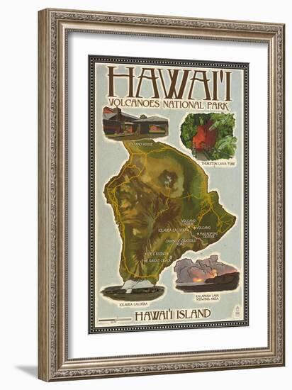 Map of Hawaii - Hawaii Volcanoes National Park-Lantern Press-Framed Art Print