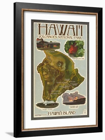 Map of Hawaii - Hawaii Volcanoes National Park-Lantern Press-Framed Art Print