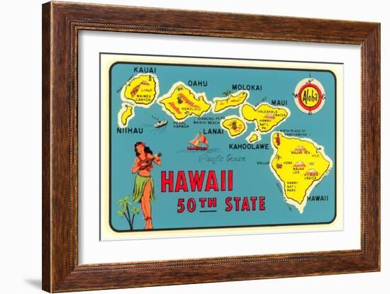 Map of Hawaiian Islands-null-Framed Art Print