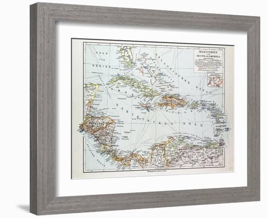 Map of Honduras Nicaragua Costa Rica the Northern Part of Columbia Venezuela Cuba 1899-null-Framed Giclee Print