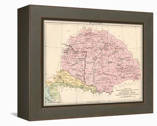 Map of Hungary, 1870s-null-Framed Premier Image Canvas