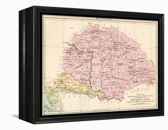 Map of Hungary, 1870s-null-Framed Premier Image Canvas